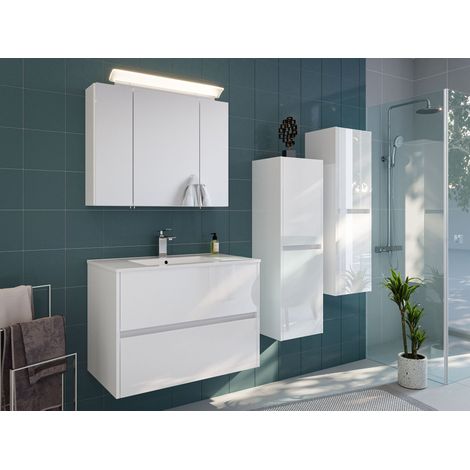 Badmöbelset Taifun 80cm 4tlg mit Spiegelschrank und 2x Seitenschrank weiß Hgl