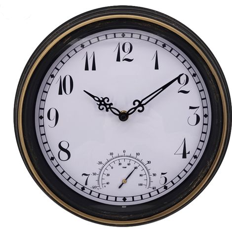 Thermometre Horloge Murale Jardin Etanche - Plastique - Plage -30 À 50 °C - Mouvement Quartz - Usage Interieur Et Exterieur - 1 Piece