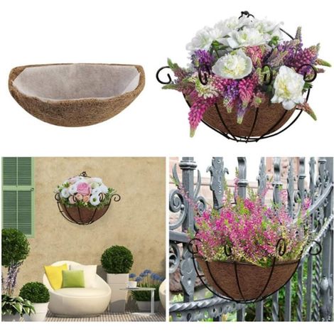 Doublure suspendue pour demi lune de 25 à 40 cm, panier en noix coco fougères, orchidées (1/5)