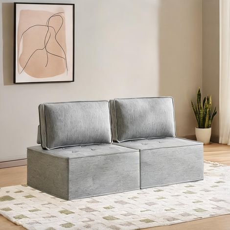 Canapé modulable gris clair en tissu et contreplaqué en plywood (1/5)