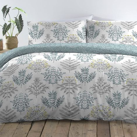 Housse de Couette Fougère Florale Bleu Oeuf de Canard 140 x 200 cm 1 Taie d'oreiller Réversible Literie Florale Housse de Couette Feuille Botanique Oeuf de Canard (1/5)