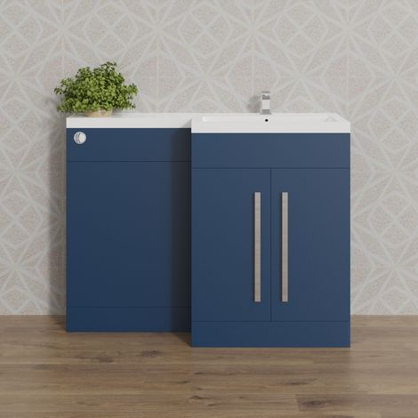 1100mm Basin Vanity L Shape Matte Blue Painting Unit RH + Cistern (1/5)