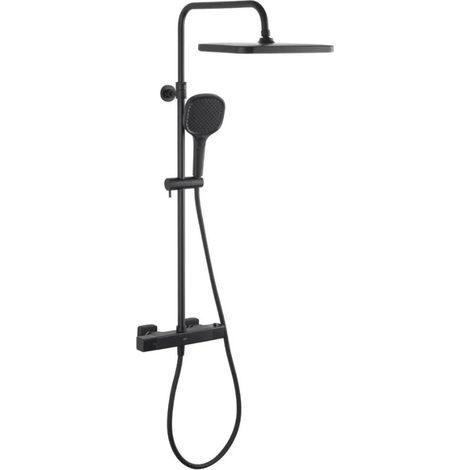 Swiss Aqua Technologies – Set de douche avec mitigeur thermostatique SATSSTZC – Douche de tête 32 cm – Douchette 3 jets – Laiton noir mat – Installation murale (1/5)