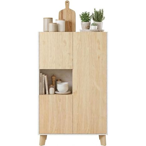 Meuble buffet moderne pour salon, 6 casiers avec portes à fermeture douce, rangement élégant et fonctionnel. (1/5)