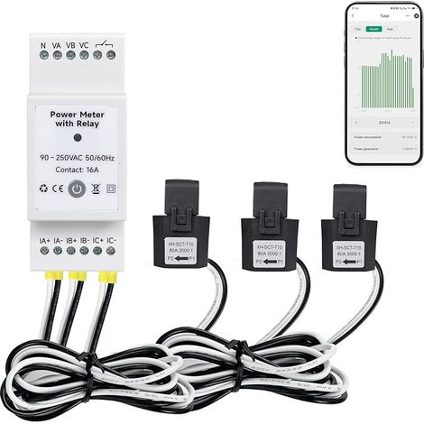 Moniteur d'alimentation sur rail DIN avec relais, tension, courant, facteur de puissance, mesure de la puissance et de la fréquence (1/5)