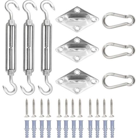 33 pièces accessoires de voile d'ombrage en acier inoxydable, kit d'auvent extérieur pour terrasse de jardin, vis à crochet (1/5)