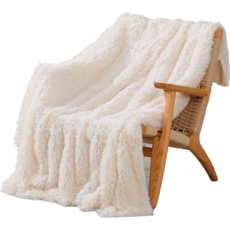 Plaid Fourrure - 160x200 cm - Réversible Peluche Microfibre - Pour Lit Double Canapé - 1 Pièce