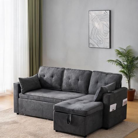 Canapé d'angle convertible avec rangement et porte-gobelets (1/5)