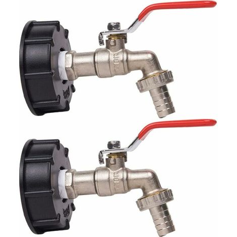 Robinet Cuve 1000L Robinet Recuperateur Eau De Pluie, Adaptateur De Réservoir d'eau IBC 1/2" Double Robinet Recuperateur Eau De Pluie,Robinet en Laiton Fabriqué en PP Filetage Gros 60 Mm (2pcs) (1/5)