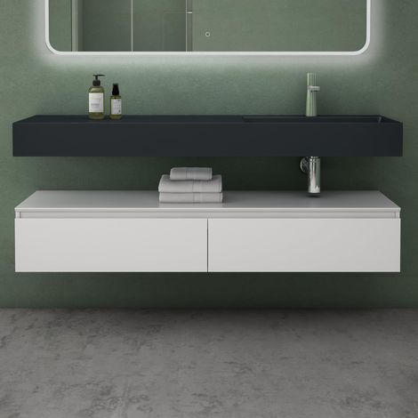 Mai & Mai Badmöbelset Waschtisch mit Unterschrank Weiß matt 150x48x25cm mit Soft-Close Schubladen inkl. Mineralguss-Waschbecken in matt Anthrazit UP (1/5)