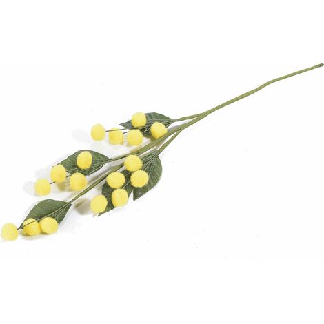 Rametto di mimosa artificiale con fiore in floccato simbolo della Festa della Donna, set da 20 pezzi, cm 20 H (con gambo 34)