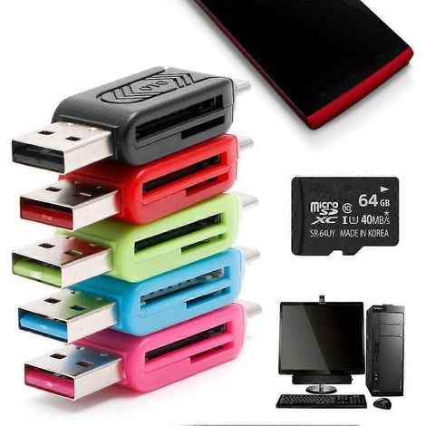 Adaptateur OTG haute vitesse pour lecteur de cartes SD/TF/SDXC avec ports USB 2.0 mâle et micro USB mâle (1/5)