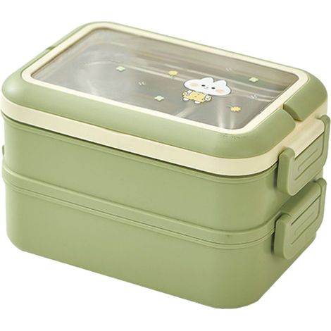 Stainless Steel Insulated Lunch Box Multiple Compartments Fashionable Safe Stainless Steel Bento Box for Students Kids Green (1/5)