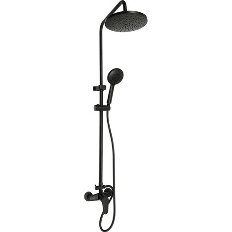 【Chauffage et ventilation】Système de douche avec pommeau de douche à effet pluie, pommeau de douche à 3 modes de jet, mitigeur de douche noir, ensemble complet avec barre de douche (1/5)