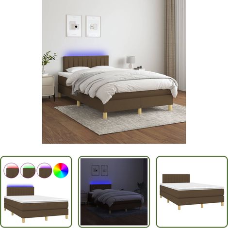 Sommier tapissier - Sommier à lattes de lit matelas et LED Marron foncé 120x200 cm (1/5)
