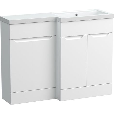 Teddesley Floor Standing 2 Door Vanity Basin WC Unit with Polymarble Basin, 1100mm, Right Hand, Matt White