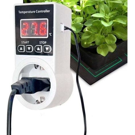Prise Thermostat Numérique avec Sonde, Régulateurs de Température Refroidissement Chauffage pour Tapis Chauffant Plantes, Chauffage de Serre, Aquarium Terrarium