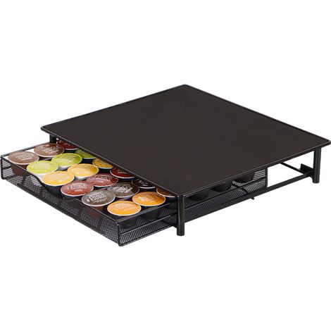 Support de rangement pour capsules de café en métal, noir Dimensions : 39 × 35 × 7,5 cm Support pour capsules de café à 1 tiroir (1/5)