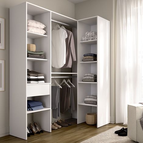 Armario Grande Calist, Dormitorio Modular, 8 Estantes, Perchero, 79x185h cm Blanco (1/5)