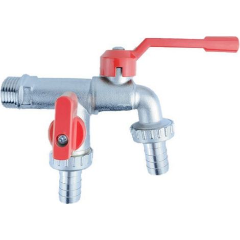 Robinet À Double Tête - Laiton Rouge - Sortie Standard Et Embout - Pour Jardin Balcon Bassin À Vadrouille - 1 Pièce (1/5)