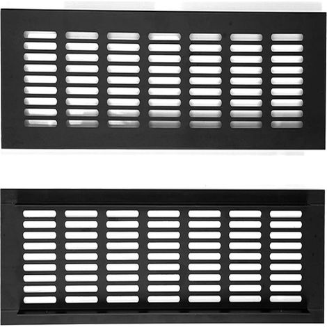 Grille de ventilation rectangulaire en alliage d'aluminium noir mat (300 mm × 80 mm, lot de 2) pour reprise d'air, compatible avec armoires, penderies et étagères à chaussures (1/5)
