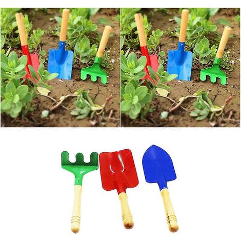 Ensemble de 3 mini-outils de jardin compatibles avec les enfants, outils en fer avec manches en bois (1/5)