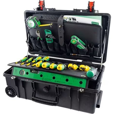 Kit d'outils pour électricien en valise étanche avec trolley – 17 outils pour 43 fonctions – Pour chantiers humides et espaces confinés – Agi Robur