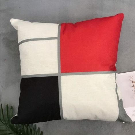 Lot de 4 Pcs Housses de Coussin Moderne Noir Rouge Géométrique Modèle Coton et lin pour Canapé Oreillers 45x 45cm (1/4)