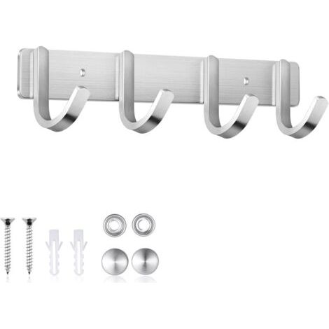 Wandgarderobe, 4 Edelstahl-Wandhaken, Handtuchhaken zum Einschrauben für Schlafzimmer, Badezimmer und Küche, 28 cm