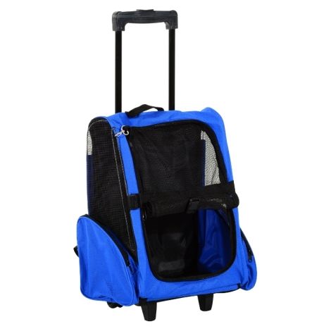 Blue Portable Pet Carrier Backpack with Trolley,Telescopic Handle,Stroller Wheels for Cats and Dogs,42x25x55cm (1/5)