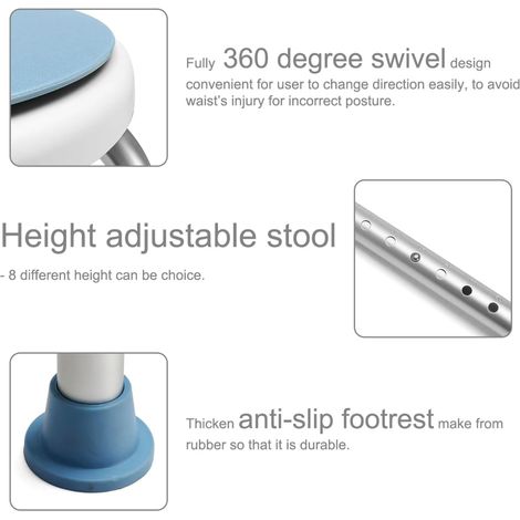 Sedia da doccia e sgabello girevole a 360° per il bagno - Sicuro, regolabile in altezza, antiscivolo, imbottito, comodo, ideale per anziani, disabili e persone in convalescenza post-operatoria - ALTRO (1/4)