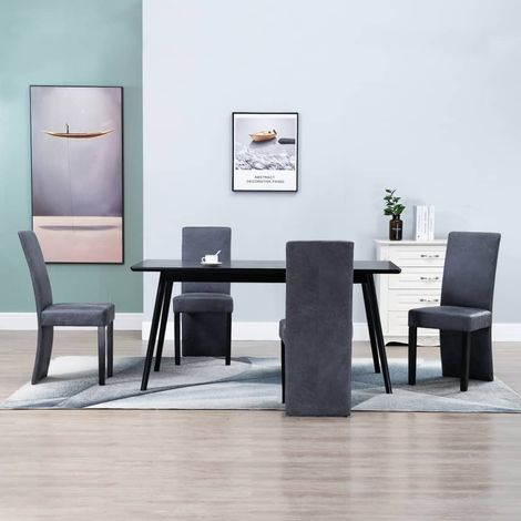 Lot de 4 chaises de salle à manger gris en similicuir daim, pieds en bois, 41 x 51 x 94 cm - PANGIVO (1/5)