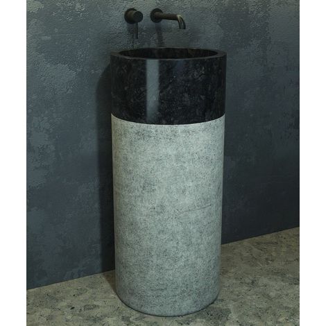 Lavabo da terra in marmo colore nero-grigio bocciardato altezza 92cm Litos-BN40 kamalu