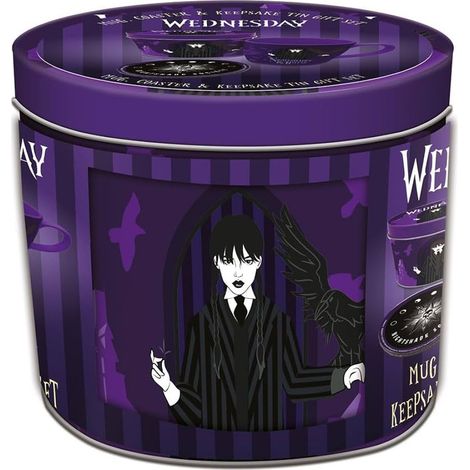 Pyramid Gift Set 2 In 1 Wednesday Nightshades & Ravens - Tazza, Sottobicchiere E Scatola Di Latta