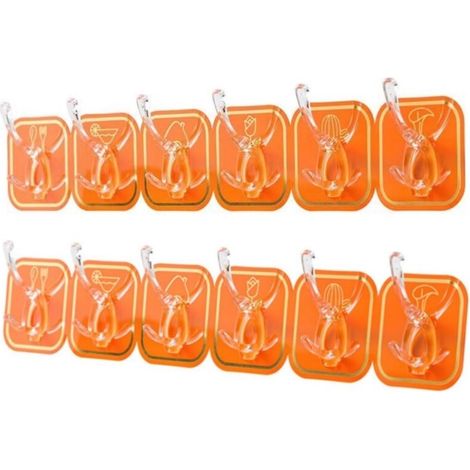12 selbstklebende Wandhaken (2 Sets à 6 Stück, Orange): Vielseitig einsetzbar, kein Bohren erforderlich und keine Beschädigung der Wände