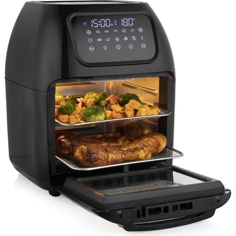 Digitale Heißluftfritteuse Mini Backofen, 2 Grillroste & Pommeskorb, 10L 1800W