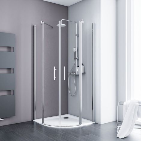 Schulte Duschkabine Alexa Style 2.0 Runddusche 90 x 90 cm - Set mit flacher Duschwanne, Radius 55 cm, 5 mm ESG Sicherheitsglas klar mit fixil-Beschichtung, Profil Alu-Natur, Höhe 192 cm