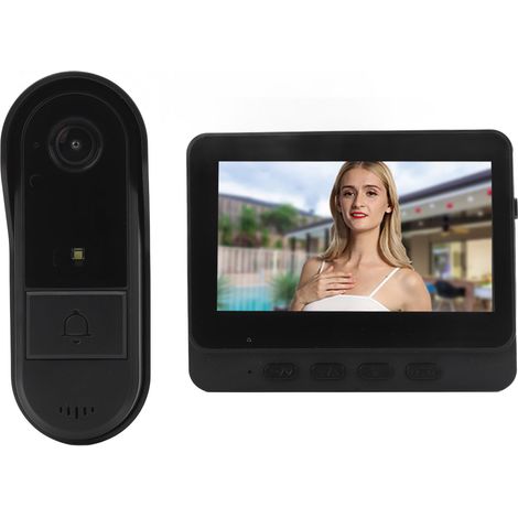 Interphone vidéo sans fil avec sonnette vidéo 1080p, écran couleur 4,3 pouces, vision nocturne, étanchéité IP65. (1/5)