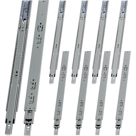 Randaco 5 Paar Schubladenschienen 550 mm Vollauszug, 3-teilig, Softclose mit Selbsteinzug, 45 kg Tragkraft, Schubladenauszug aus Stahl (1/5)