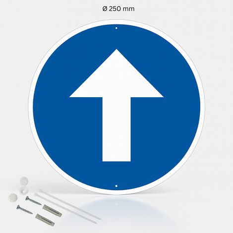Flèche en haut panneau de signalisation rond en aluminium prépercé avec kit de fixation complet - Diamètre 250 mm