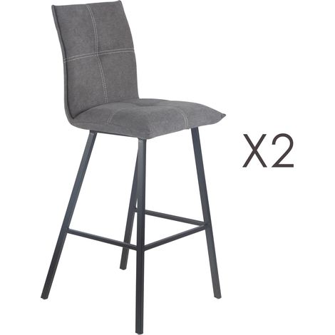 Lot de 2 chaises de bar en tissu gris et pieds gris mat - MORTEN