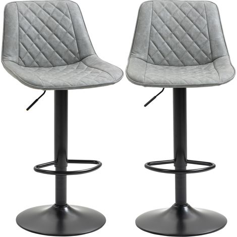 Ensemble 106 cm et repose-pieds rembourrés synthétique de 2 tabourets pivotants de hauteur réglable de 86 à dossier, gris, cuir (1/5)