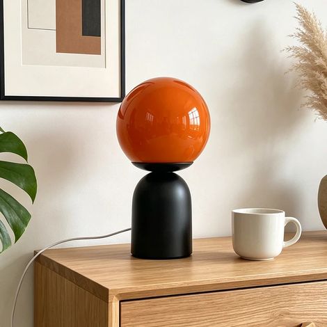 Lampe de Table Ronde en Verre, Style Vintage, 3 Couleurs de Lumière, USB, Lampe de Chevet pour Chambre, Noir et Orange (1/4)