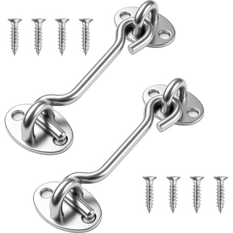 Lot de 2 loquets à crochet et œillet de 10,2 cm en acier inoxydable avec vis pour porte de jardin, fenêtre, portails en bois, terrasse (1/5)