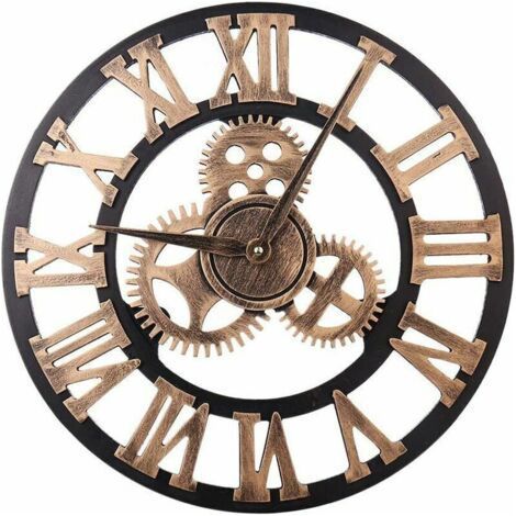 Grande horloge murale de style vintage, ronde, en métal, silencieuse, sans tic-tac, alimentée par piles, 45 cm, chiffres romains noirs, horloge de salon, chambre à coucher, décoration de cui (1/4)