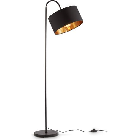 Lampadaire rétro pivotant abat-jour en tissu noir et doré pour une ampoule E27 30 cm câble de 140 cm avec interrupteur à pied livré sans ampoule (1/5)