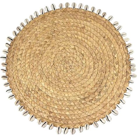 Lot de 6 Dessous d'Assiette en Rotin et Coquillages Blancs Beige 43 x 43 x 2 cm - PANGIVO (1/3)