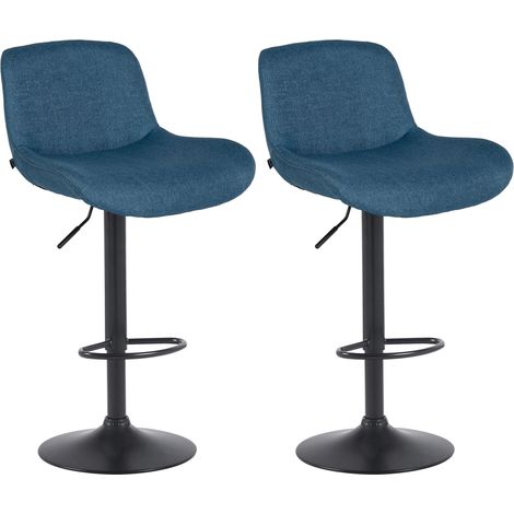 Lot de 2 tabourets de bar réglable en hauteur et rotatif repose-pieds en tissu bleu cadre en métal noir 100006419