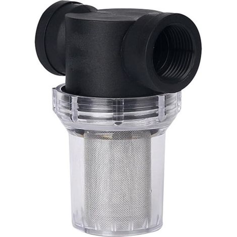 Filtre D’eau Préfiltre Transparent Noir, Interface 1 Pouce, 20 Mailles Plastique, Clé Incluse, Retire Particules et Rouille, Montage sur Conduite Domestique