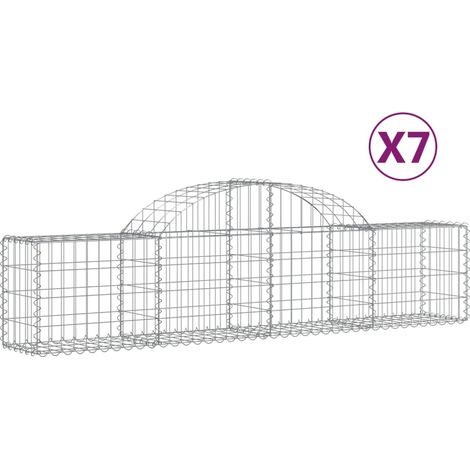 Cestas de gaviones Muro de contención arqueado Valla de jaula 7 piezas 200 x 30 x 40/60 cm Hierro galvanizado Plata 020041077